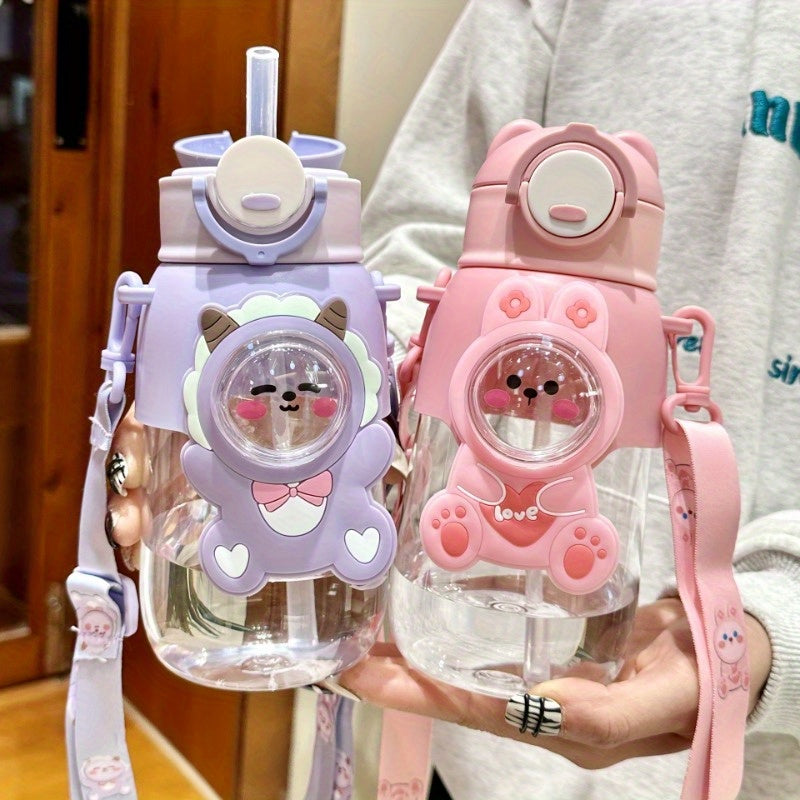 Cute cartoon water bottle with straw