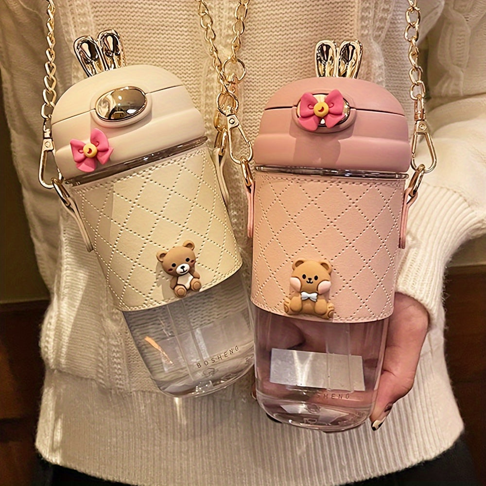 Stylish Girls Water Bottle with Anti-Fall and Straw.