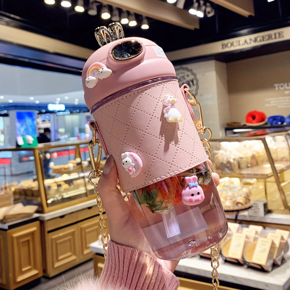 Stylish Girls Water Bottle with Anti-Fall and Straw.