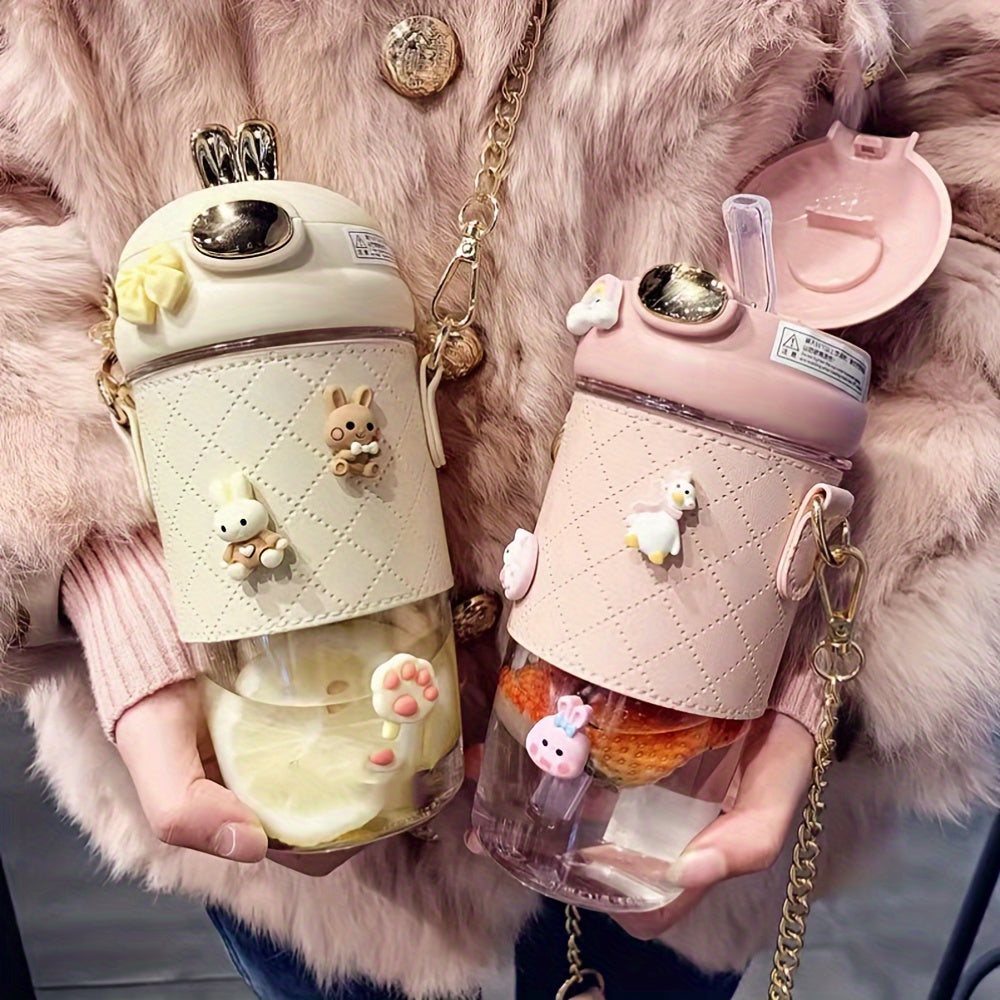 Stylish Girls Water Bottle with Anti-Fall and Straw.