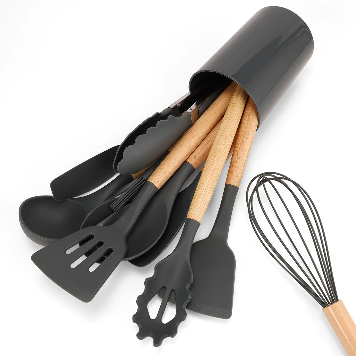 Silicone Kitchen Utensils with Non-Stick Storage Bucket