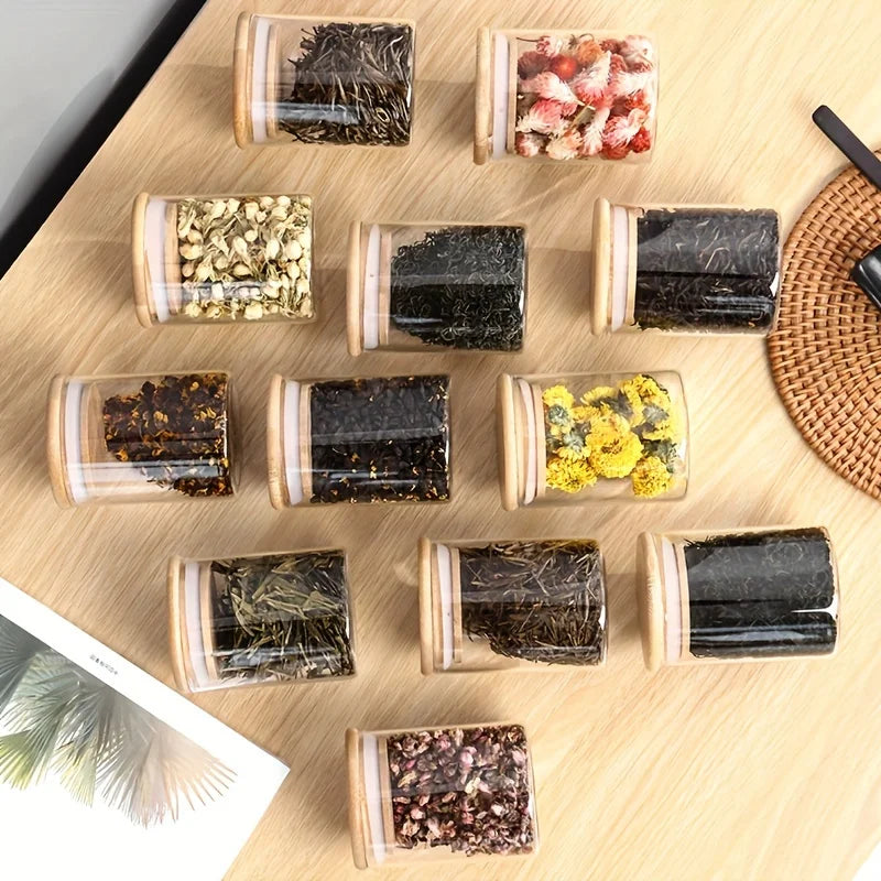 Glass Spice Jars with Bamboo Lid (12 Pcs)