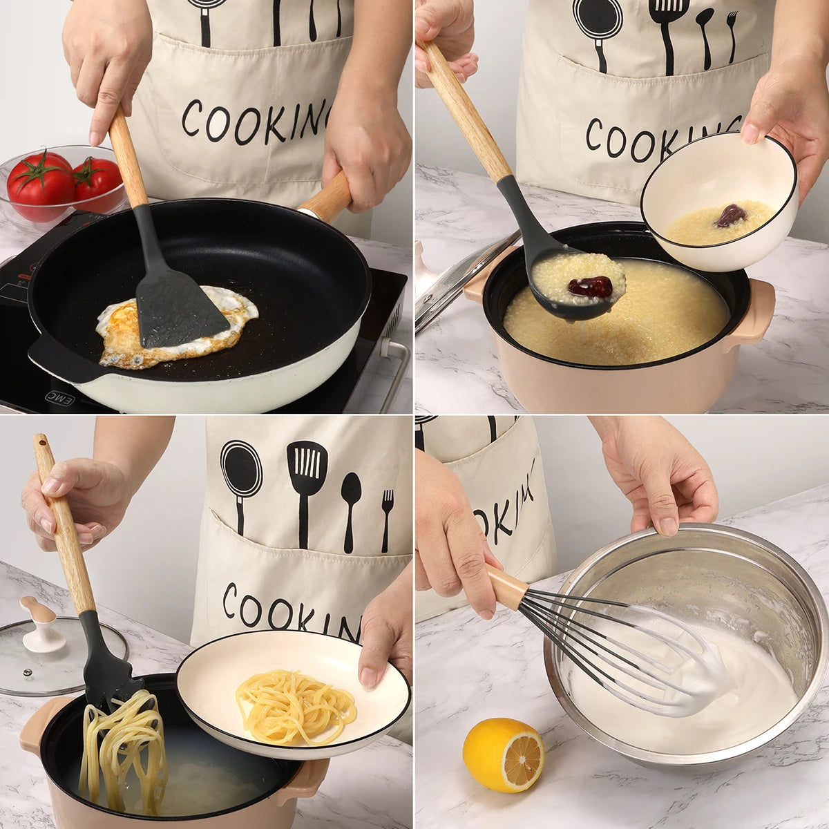 Silicone Kitchen Utensils with Non-Stick Storage Bucket