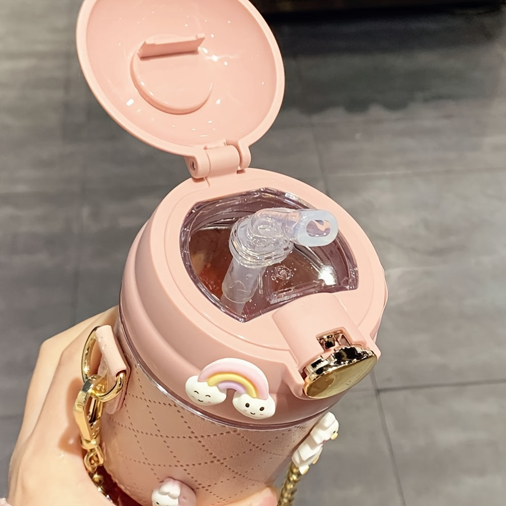 Stylish Girls Water Bottle with Anti-Fall and Straw.