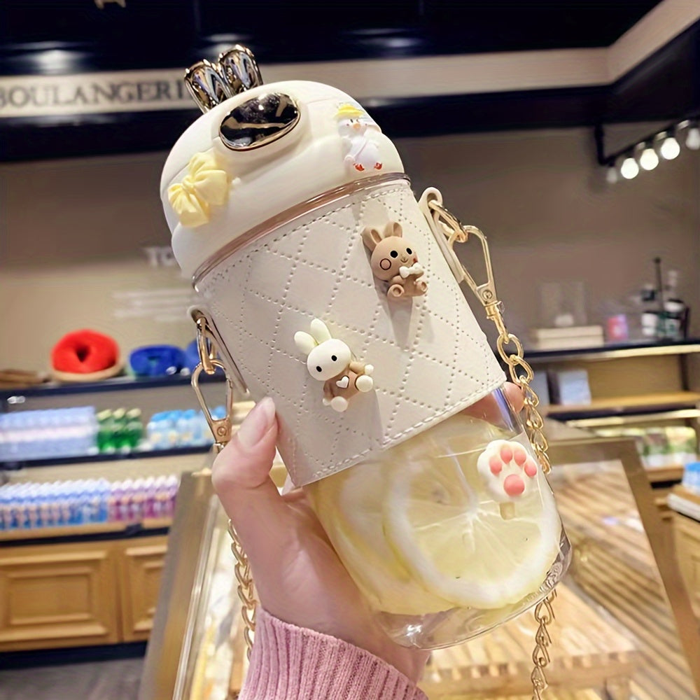 Stylish Girls Water Bottle with Anti-Fall and Straw.