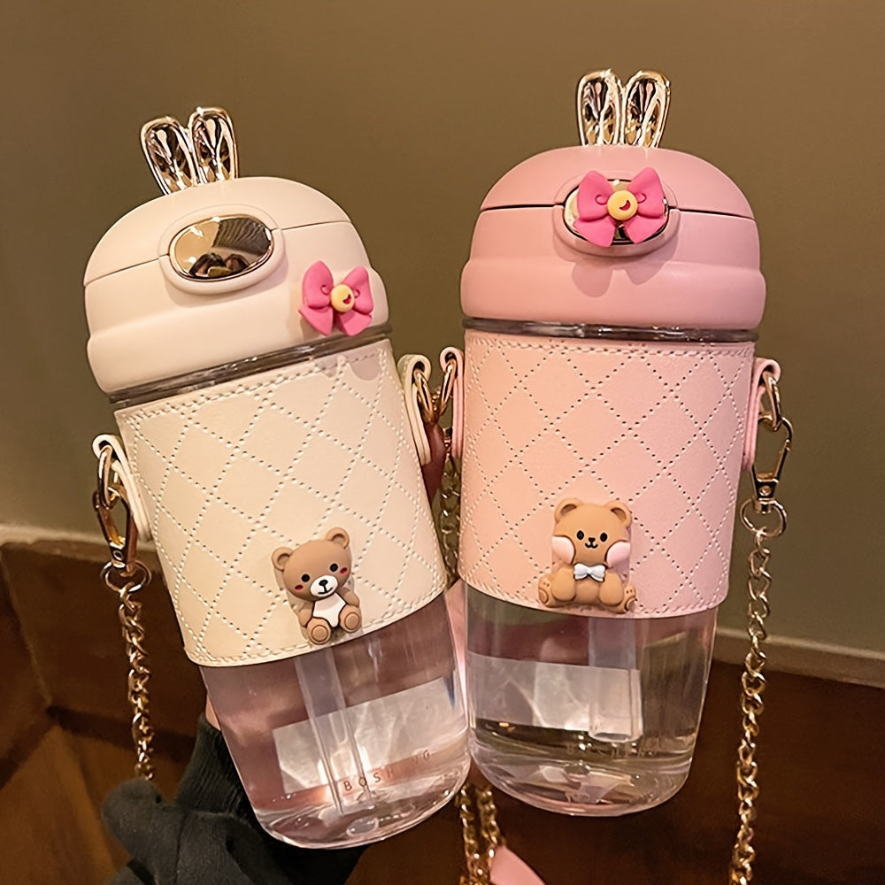 Stylish Girls Water Bottle with Anti-Fall and Straw.