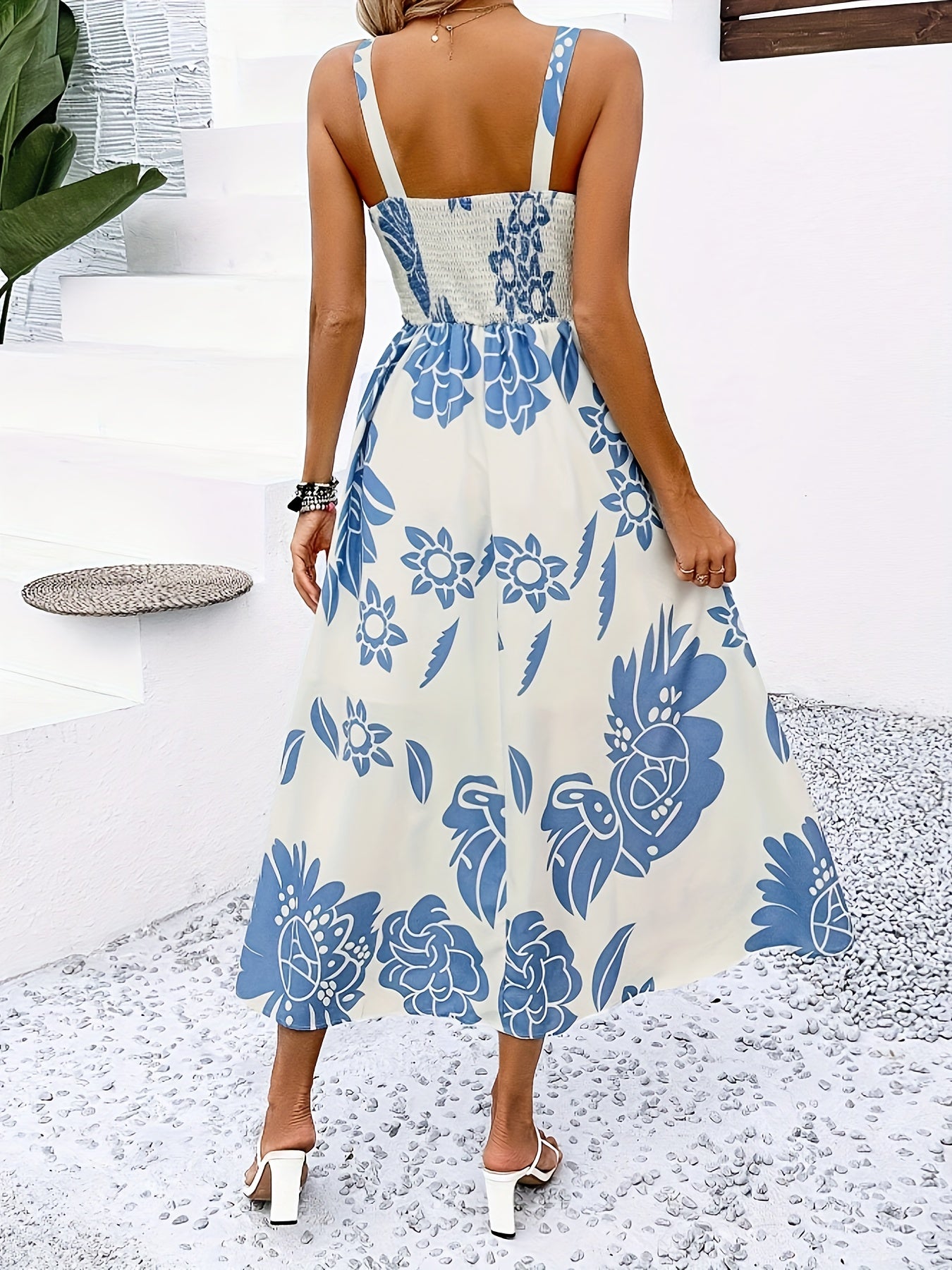 Floral Print Square Neck  Dress