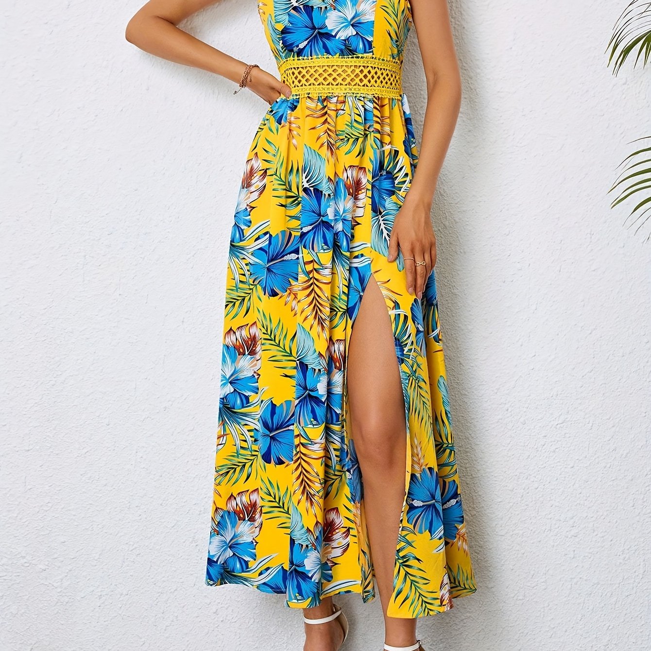 Floral Print Hollow Out Spaghetti Strap Dress