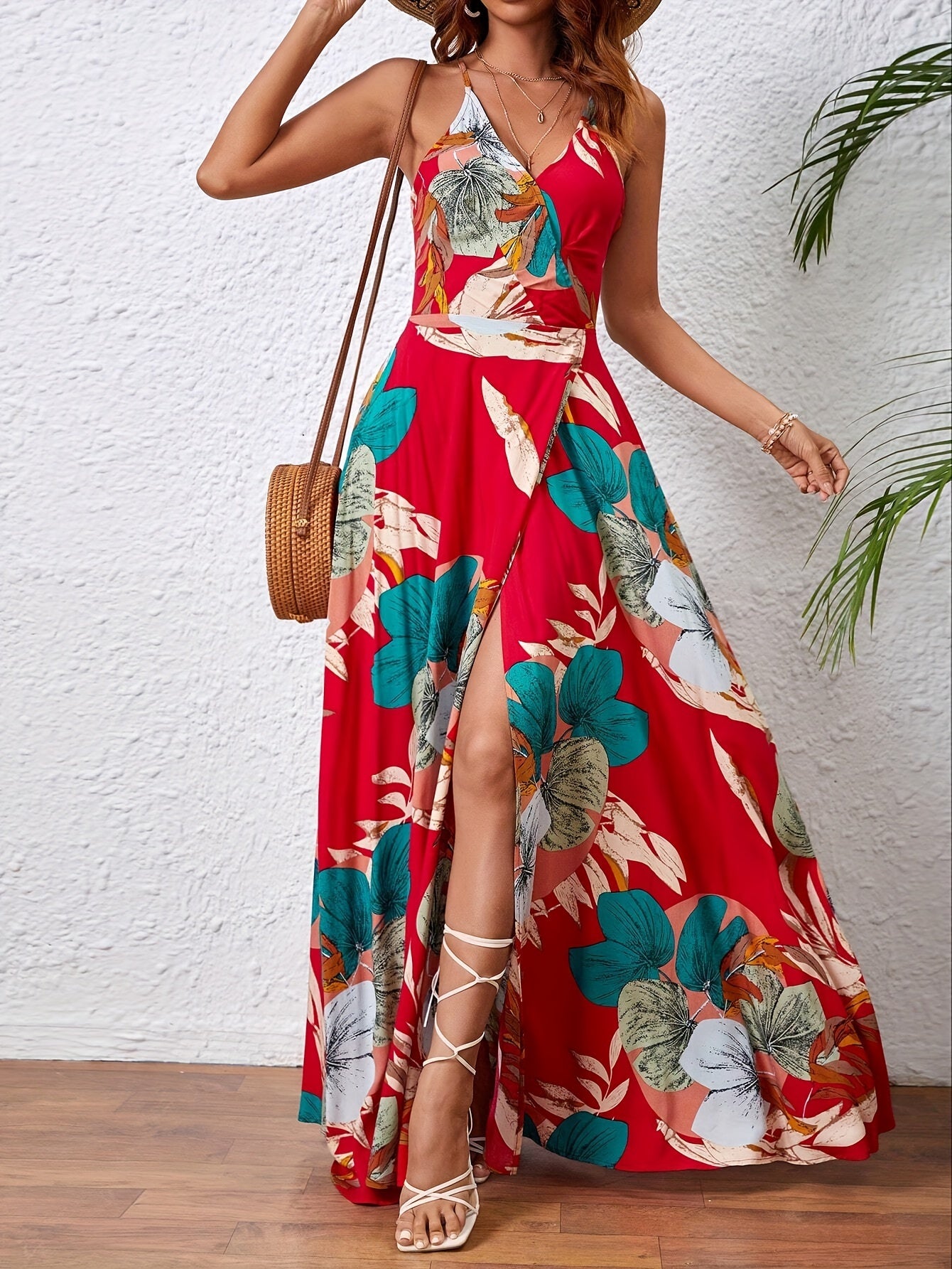 Elegant Tropical Floral Print Maxi Dress