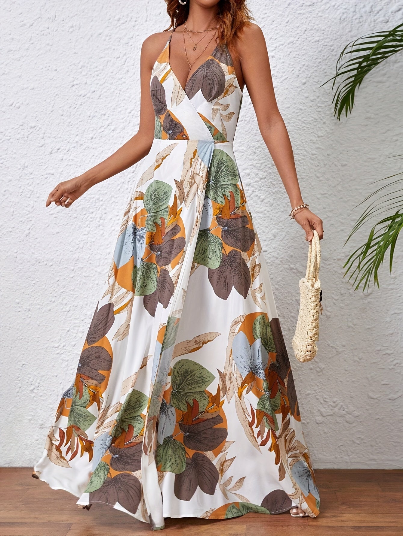 Elegant Tropical Floral Print Maxi Dress