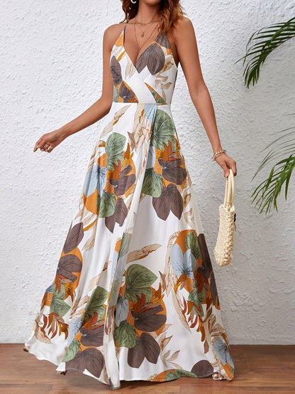 Elegant Tropical Floral Print Maxi Dress