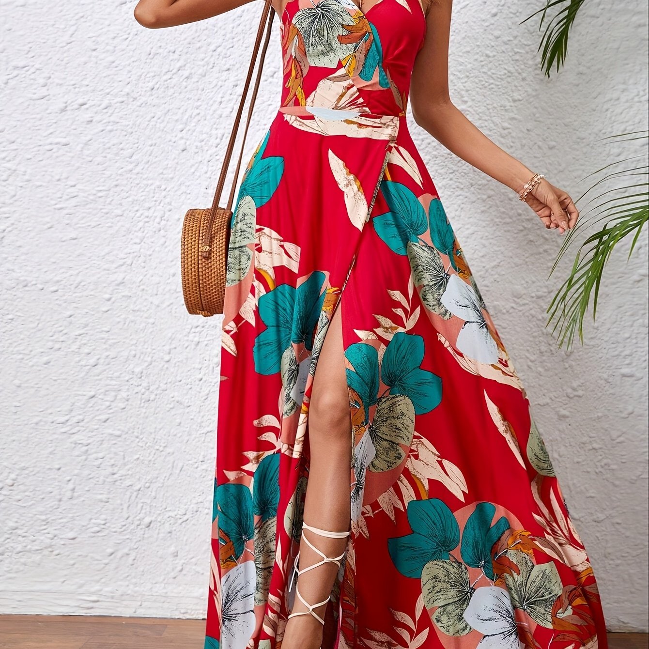 Elegant Tropical Floral Print Maxi Dress
