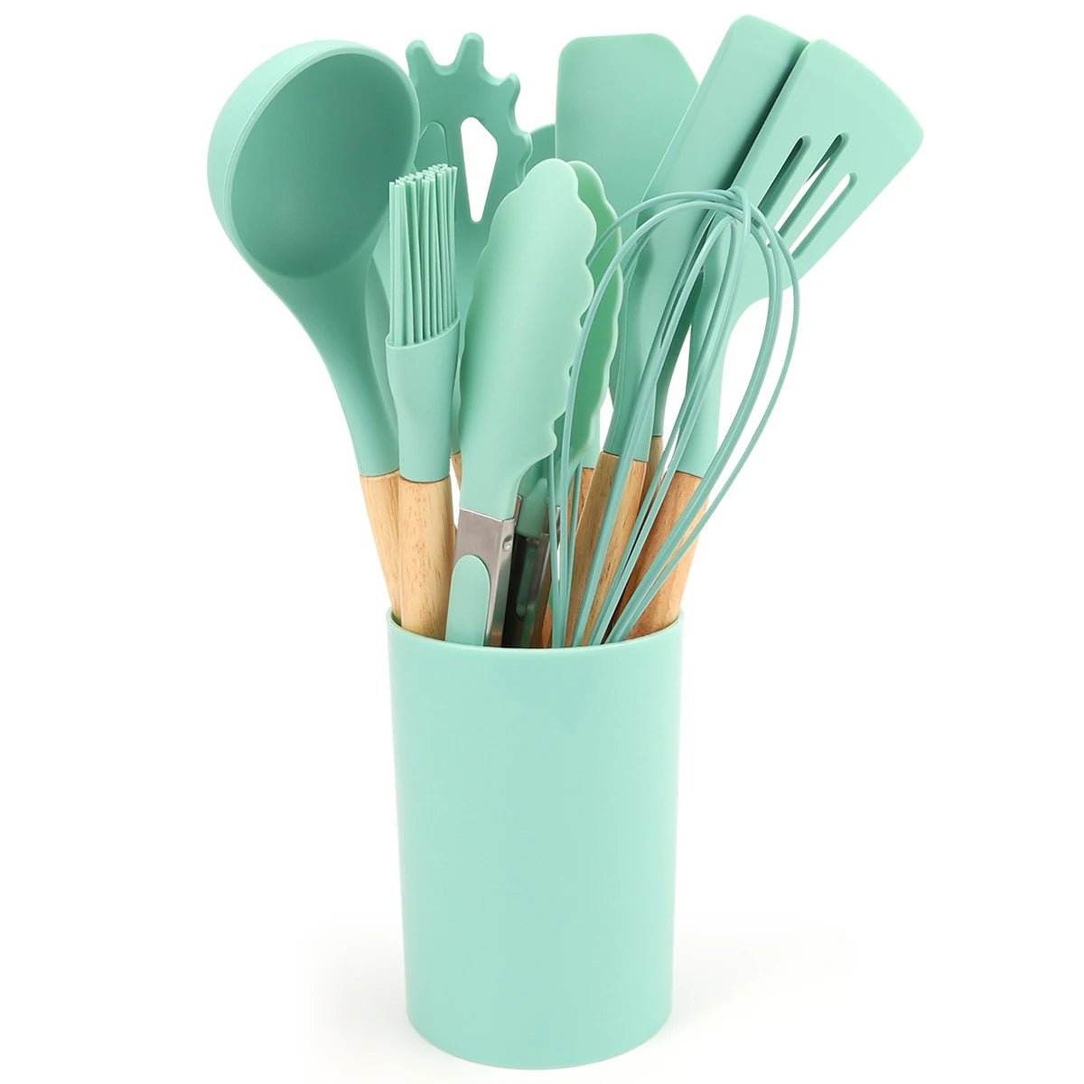 Silicone Kitchen Utensils with Non-Stick Storage Bucket