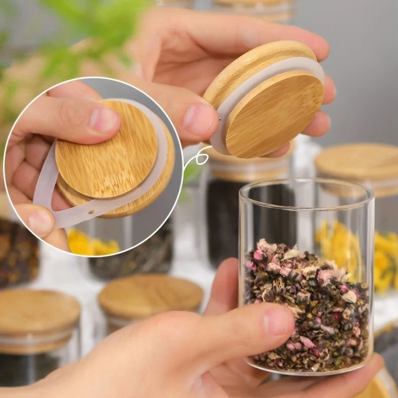 Glass Spice Jars with Bamboo Lid (12 Pcs)