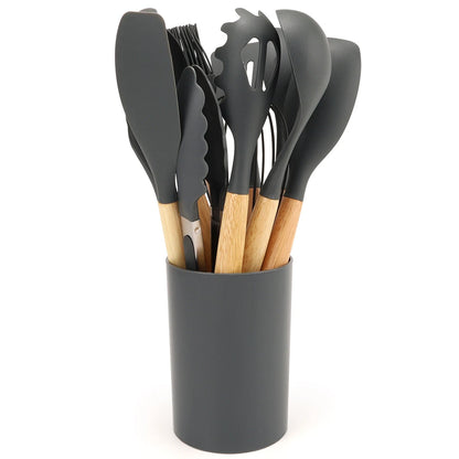 Silicone Kitchen Utensils with Non-Stick Storage Bucket