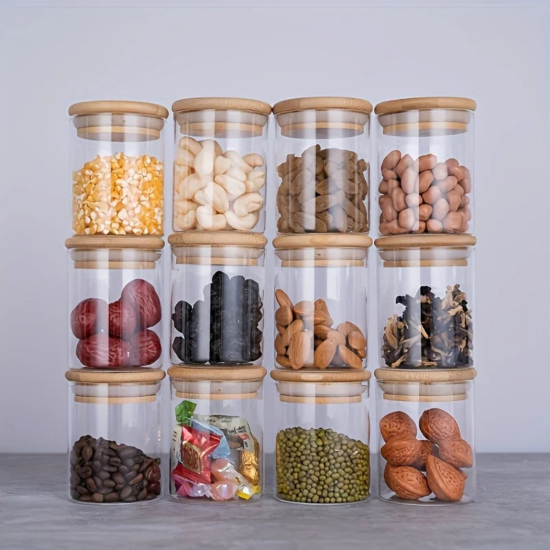 Glass Spice Jars with Bamboo Lid (12 Pcs)
