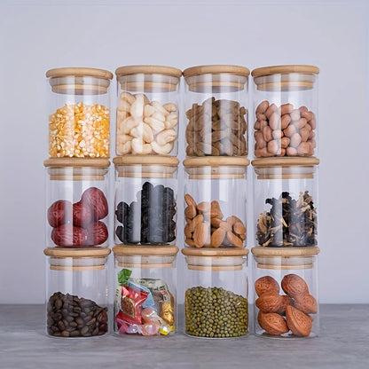 Glass Spice Jars with Bamboo Lid (12 Pcs)