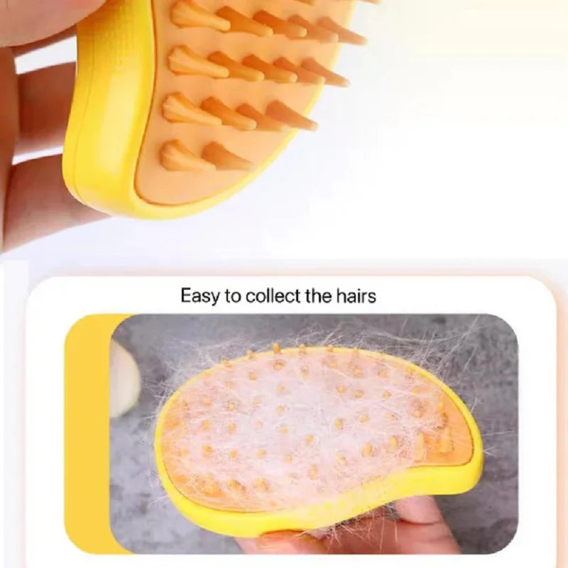 Steaming brush for combing pet hair