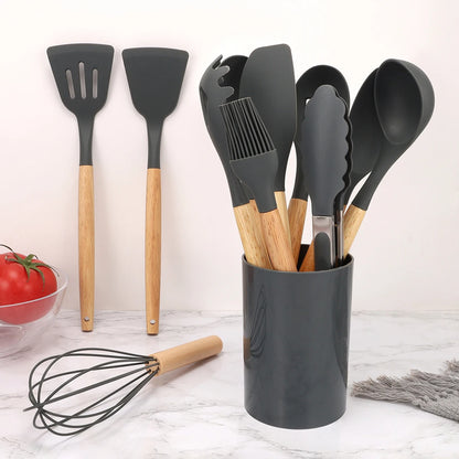 Silicone Kitchen Utensils with Non-Stick Storage Bucket