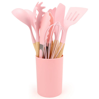 Silicone Kitchen Utensils with Non-Stick Storage Bucket