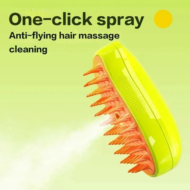 Steaming brush for combing pet hair