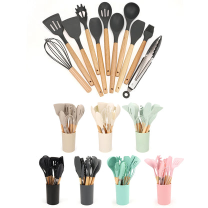 Silicone Kitchen Utensils with Non-Stick Storage Bucket