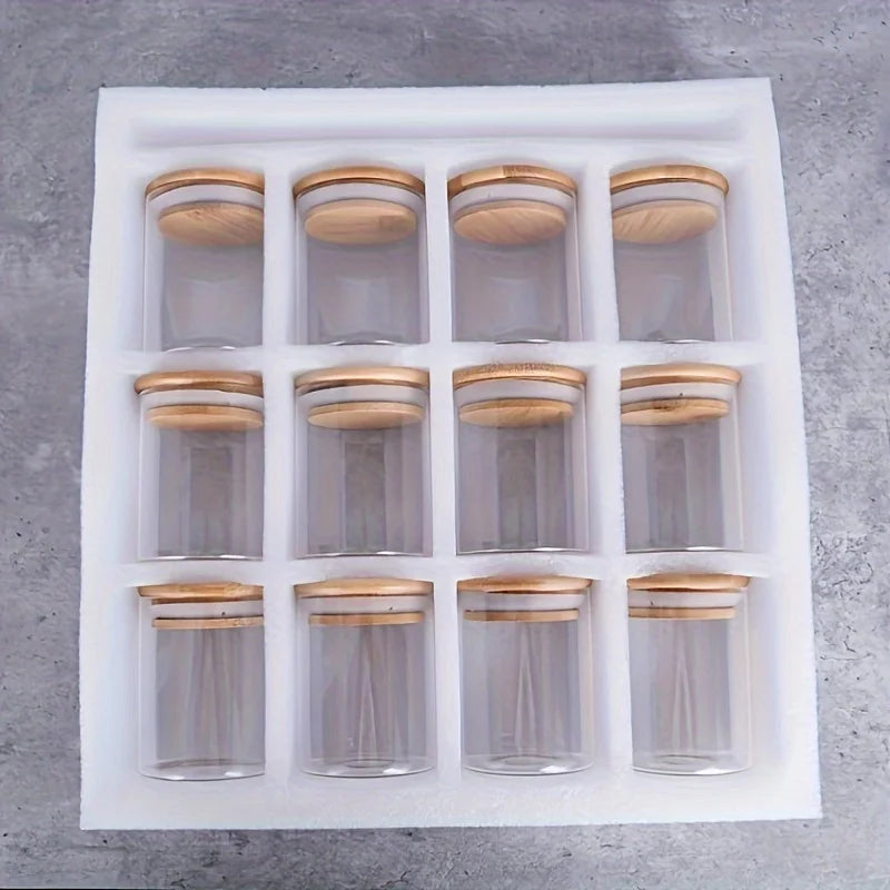 Glass Spice Jars with Bamboo Lid (12 Pcs)