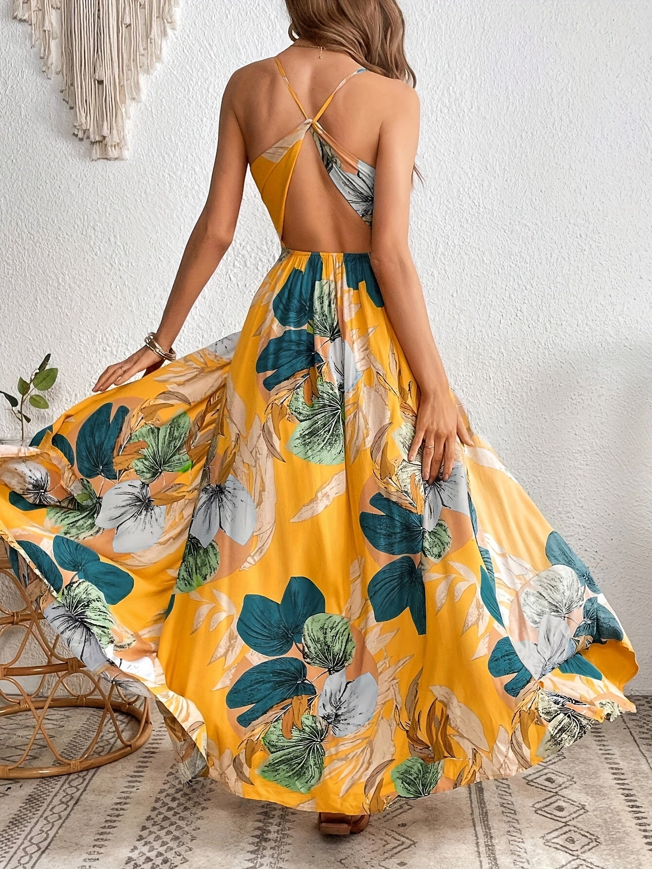 Elegant Tropical Floral Print Maxi Dress