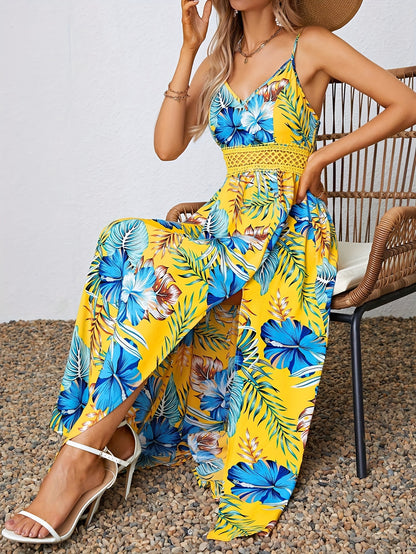 Floral Print Hollow Out Spaghetti Strap Dress