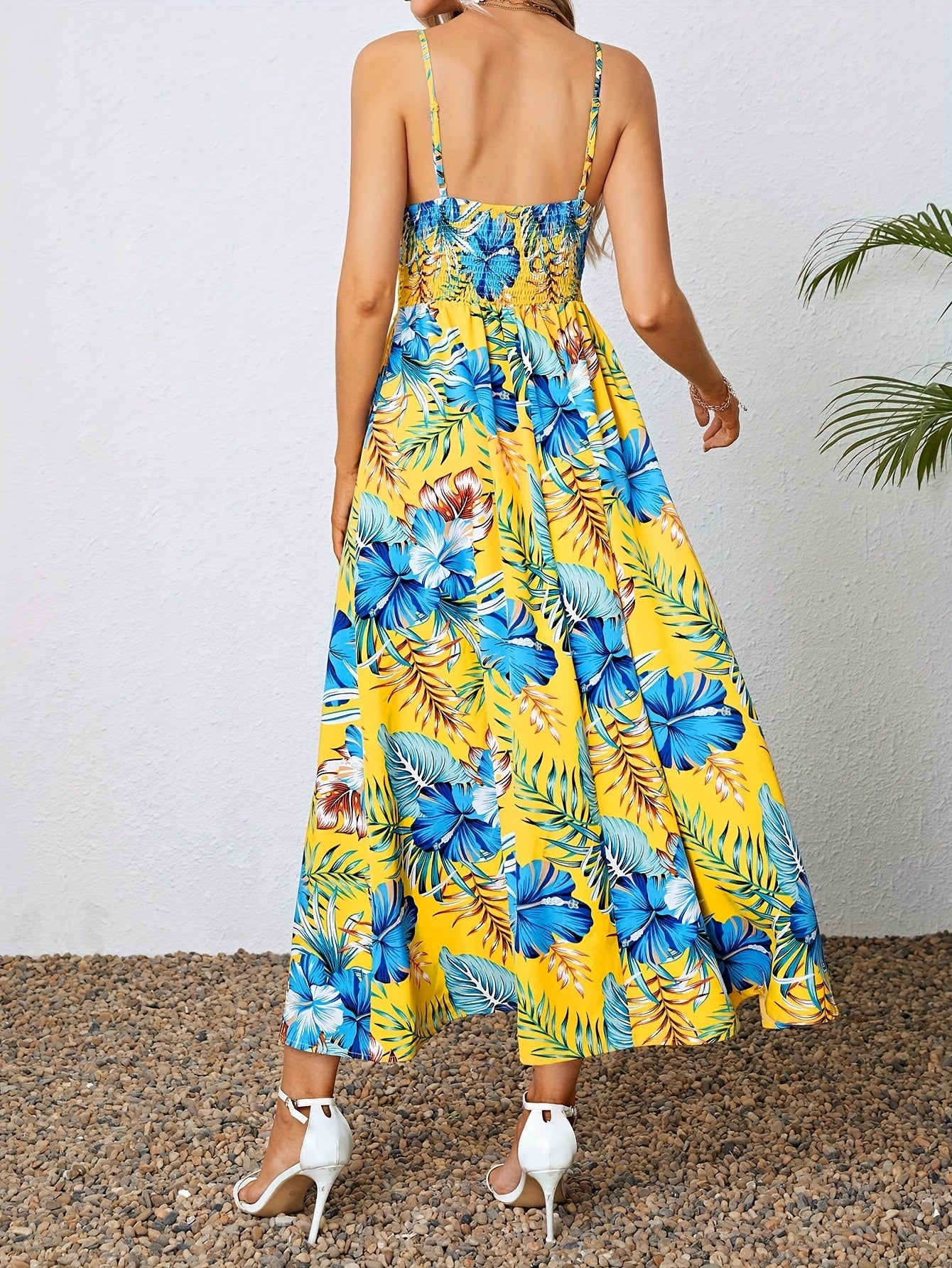 Floral Print Hollow Out Spaghetti Strap Dress