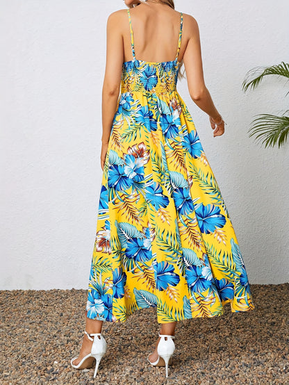 Floral Print Hollow Out Spaghetti Strap Dress